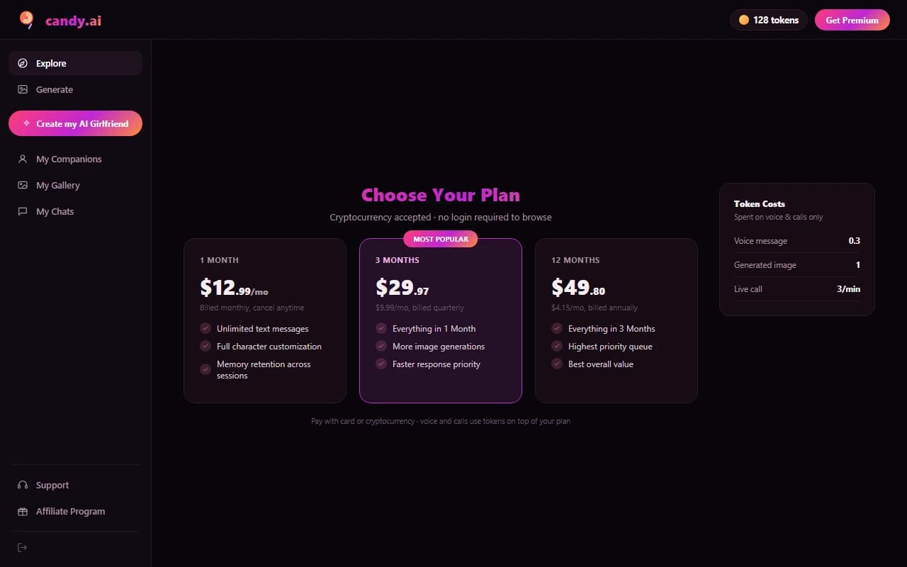 Candy AI subscription pricing plans with monthly, quarterly, and annual options Candy AI subscription pricing plans with monthly, quarterly, and annual options