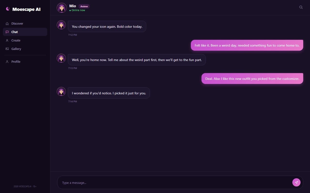 Moescape AI interface screenshot