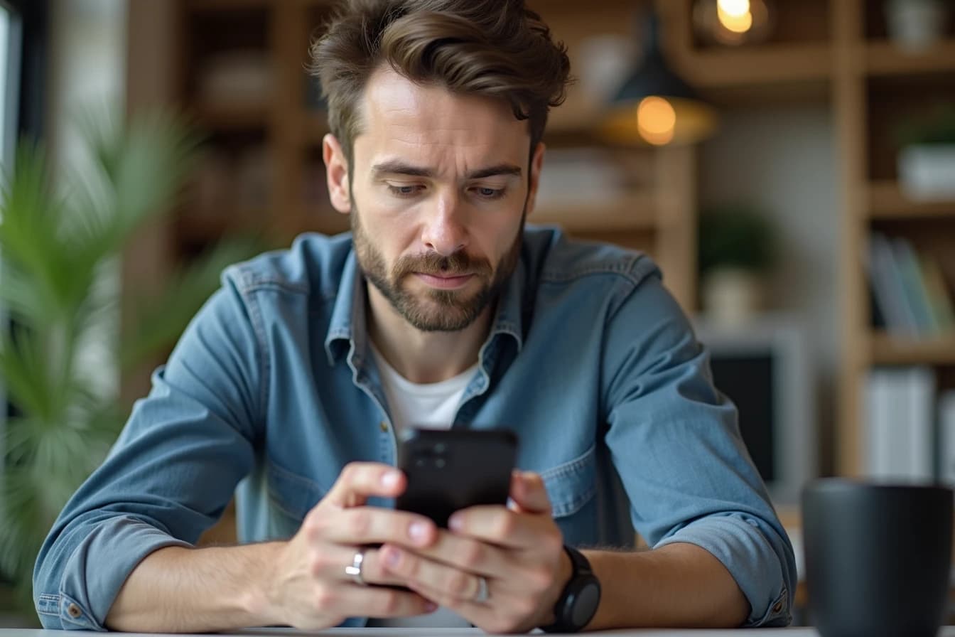 Man adjusting content settings on his companion app on his phone Man adjusting content settings on his companion app on his phone